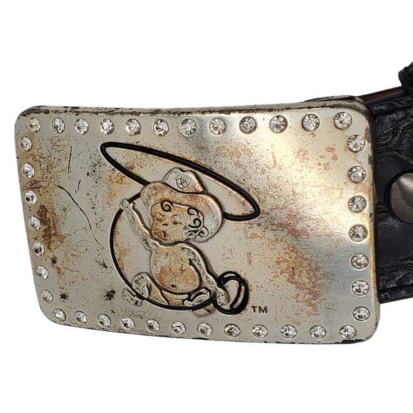 Ariat Black Leather Belt Reptile Pattern Baby 28 Silver Crystal Fat Baby Buckle - Picture 7 of 14